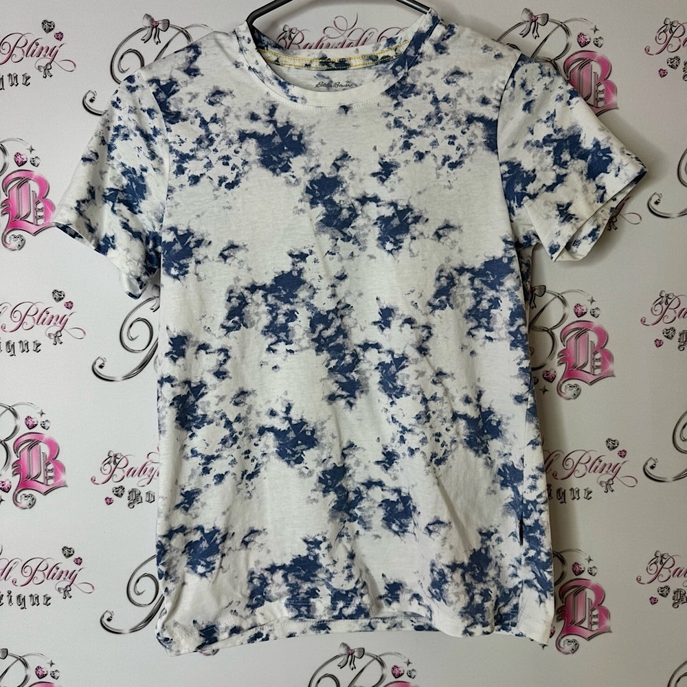 Eddie Bauer tshirt tee tie dye Navy blue and White Short Sleeve Tee top
